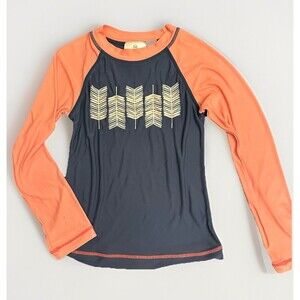 Hanna Andersson Size 5 100 Camp LS Screenprint Rash Guard Foggy Blue Feathers